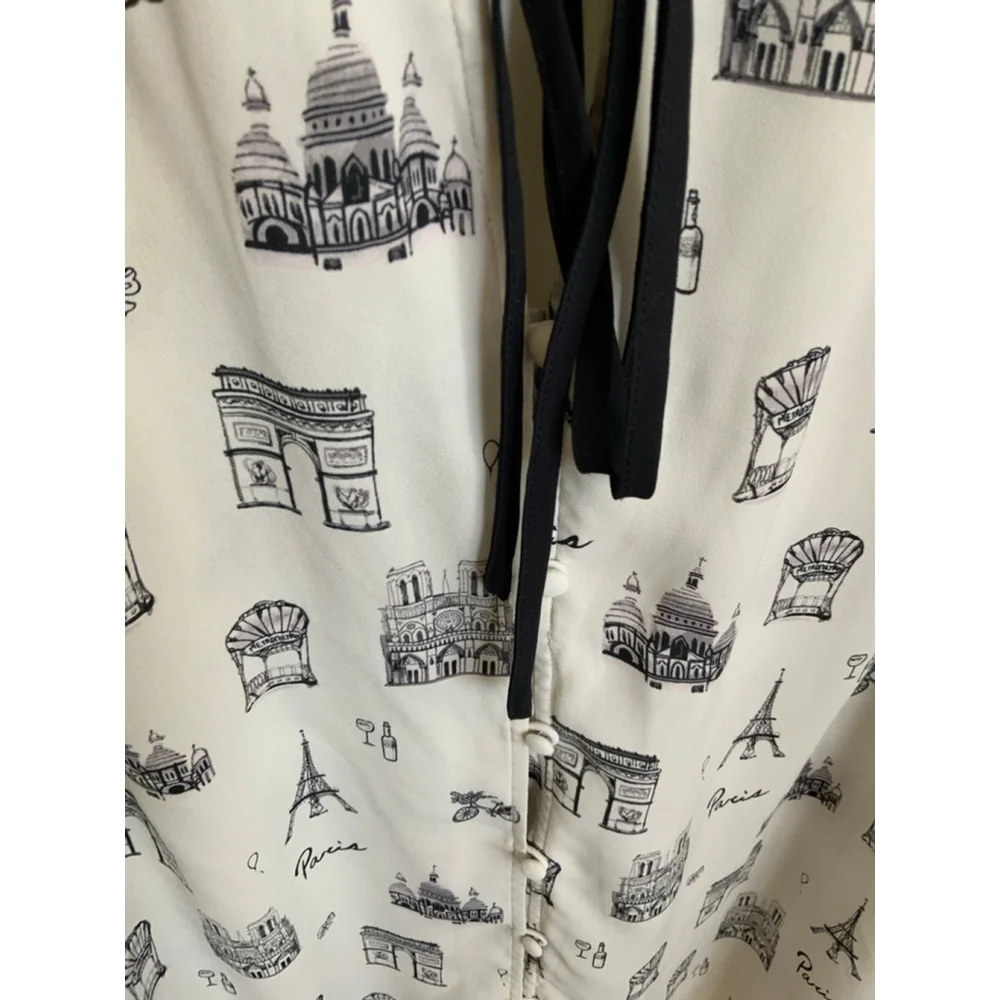Talbots Women's Paris Print Blouse Off White Black XLP - Picture 4 of 5